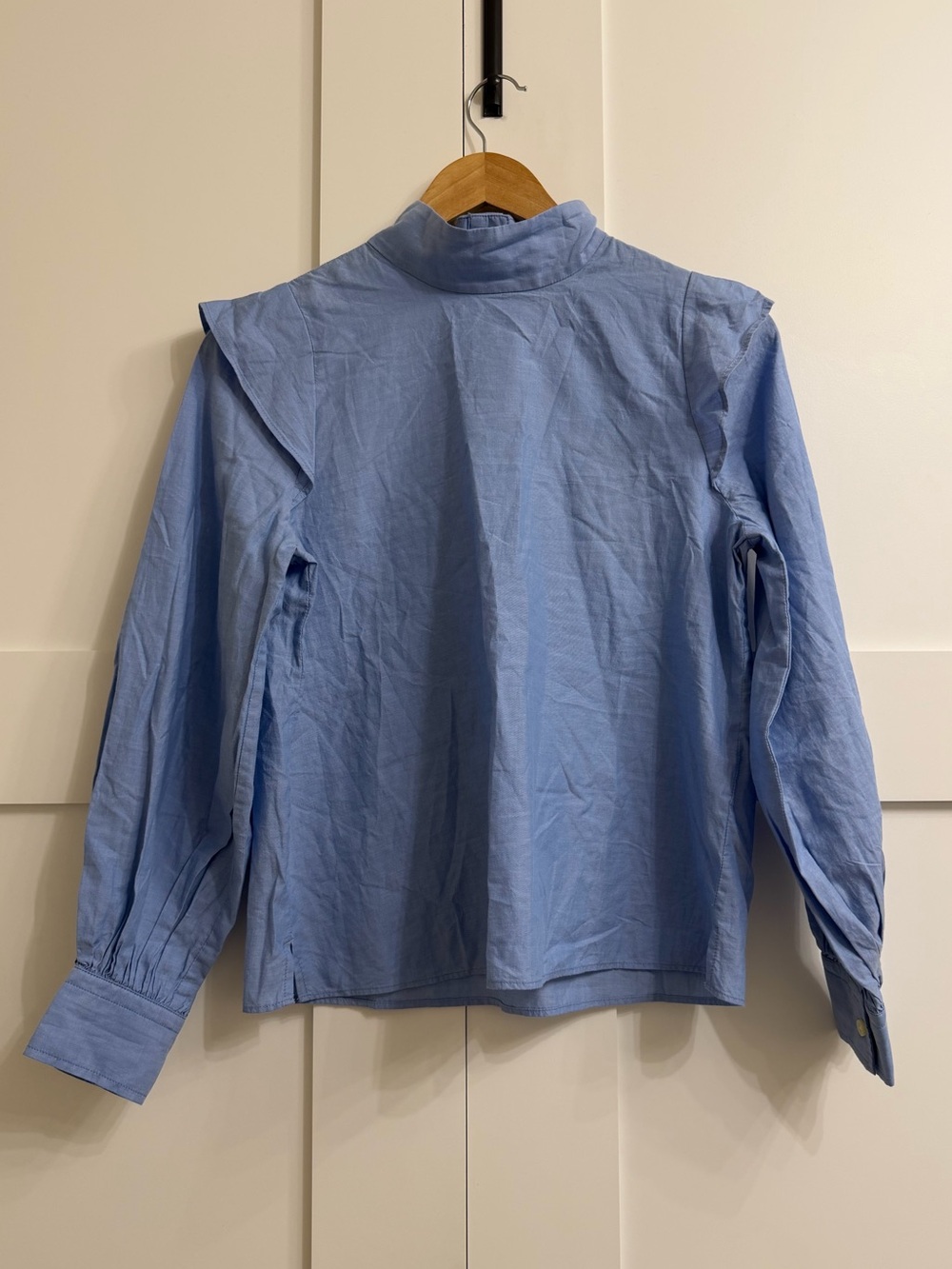 Everlane The Wing-Shoulder Long Sleeve Mockneck Top in Blue, Size 00